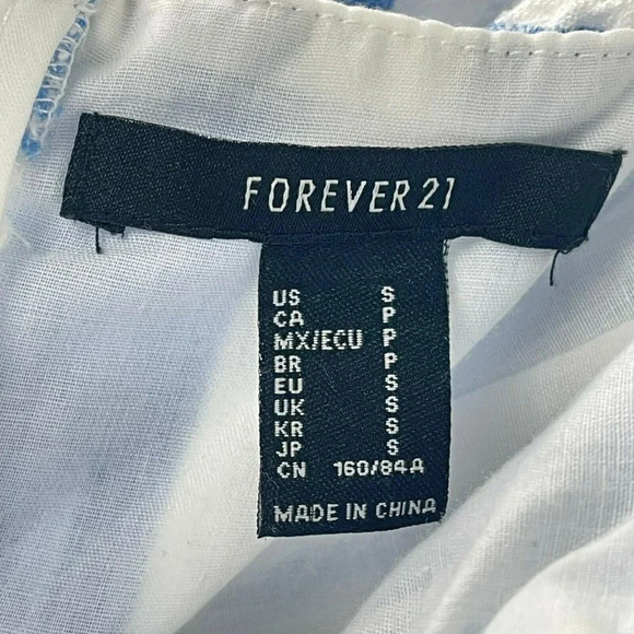 Forever 21 Tank Top Women’s Sz S Blue White Striped Sweetheart Ruffle Sleeveless - Picture 10 of 11